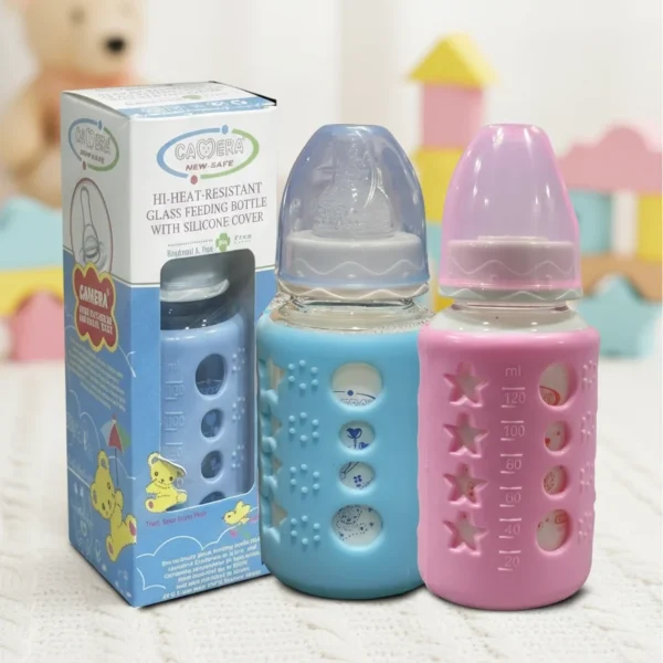 GLASS FEEDING BOTTLE W.COVER 120 ML-BPA FREE